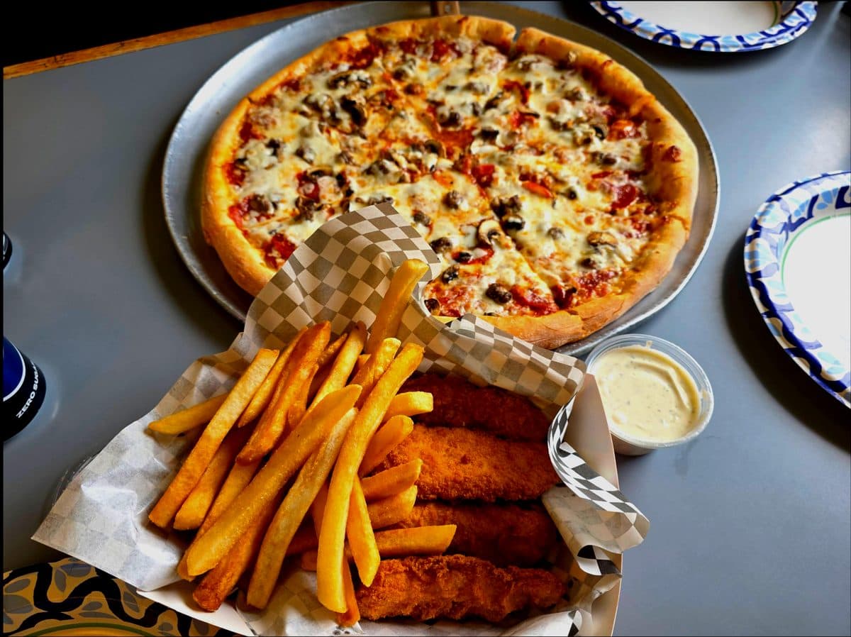 Pizza and chicken tenders at Mario's Pizza