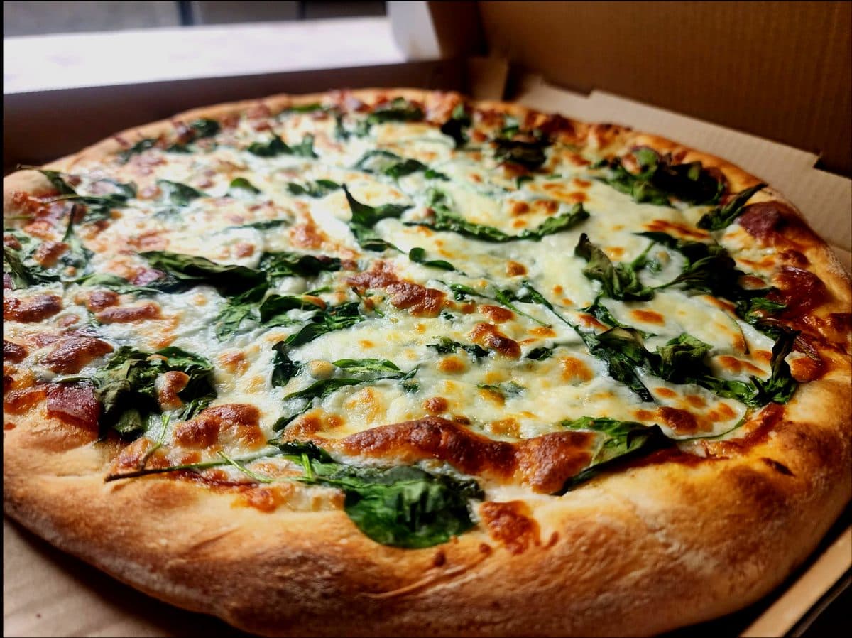 Spinach pizza at Mario's Pizza